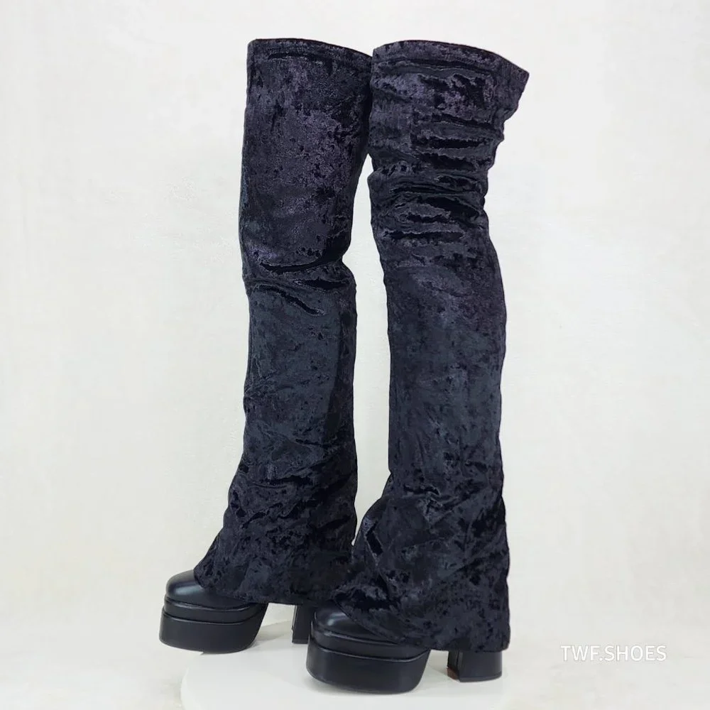 Mata Shoes Black Crushed Velvet Over-The-Knee Platform Boots
